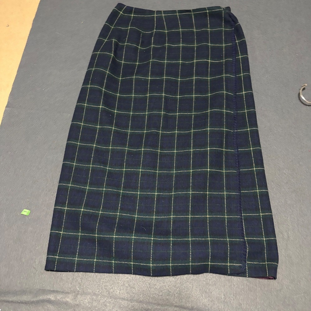 Plaid Wrap Skirt Women Size 10 Blue Green Tartan Fall Midi Core Preppy Coastal
